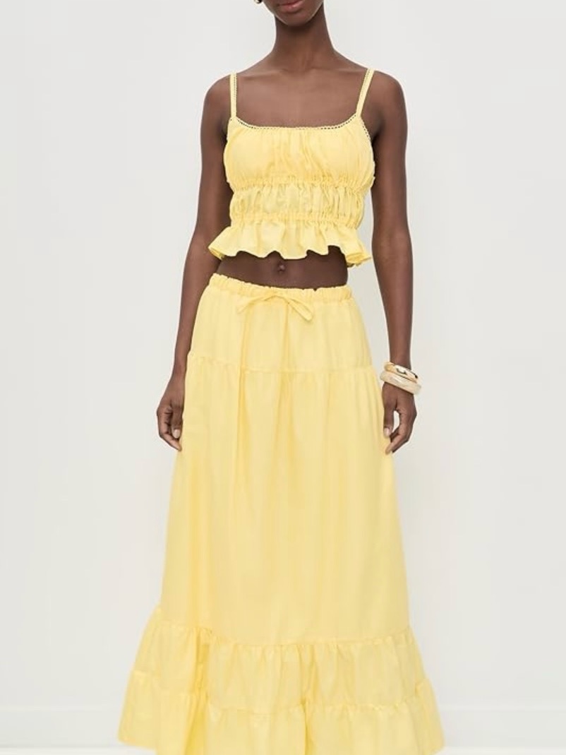 Peixoto Sunny Yellow Tiered Maxi Skirt Set